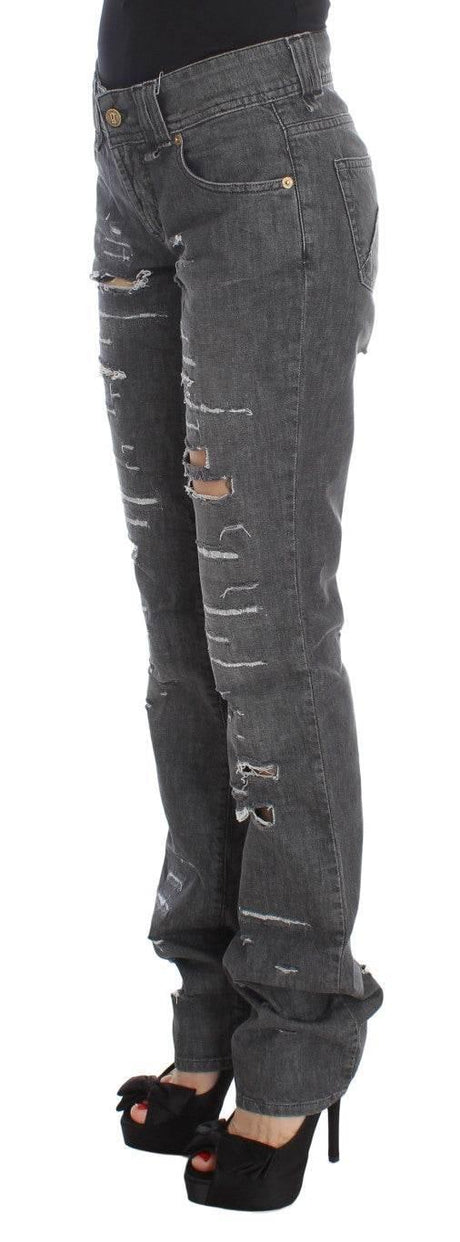 John Galliano Gray Wash Cotton Torn Straight Fit Jeans - Hilstor