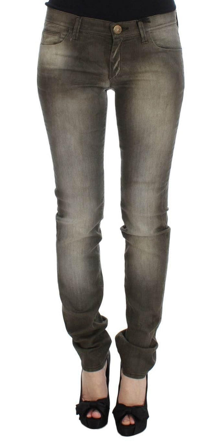 Ermanno Scervino Gray Wash Cotton Blend Slim Fit Jeans - Hilstor