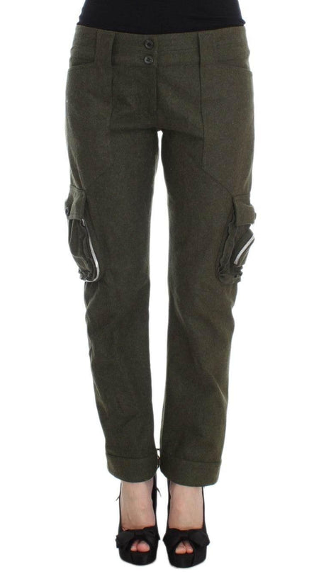 Ermanno Scervino Green Wool Blend Loose Fit Cargo Pants - Hilstor