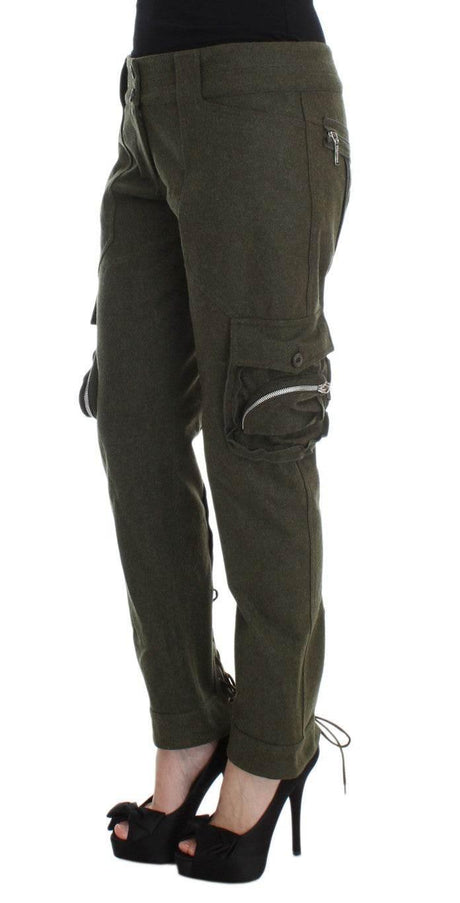 Ermanno Scervino Green Wool Blend Loose Fit Cargo Pants - Hilstor