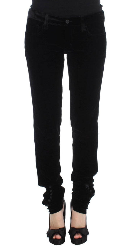 Ermanno Scervino Black Viscose Blend Velvet Slim Fit Pants - Hilstor