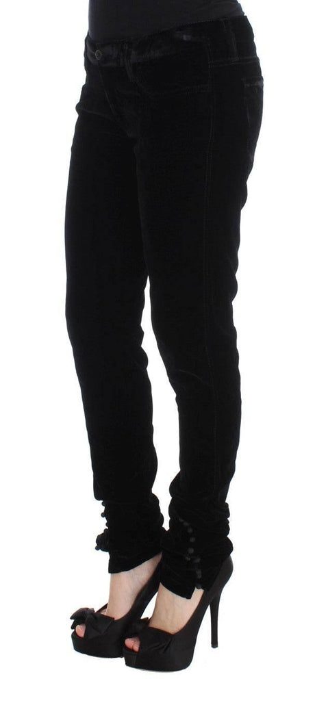 Ermanno Scervino Black Viscose Blend Velvet Slim Fit Pants - Hilstor