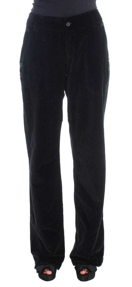 Ermanno Scervino Black Velvet Cotton Straight Legs Pants - Hilstor
