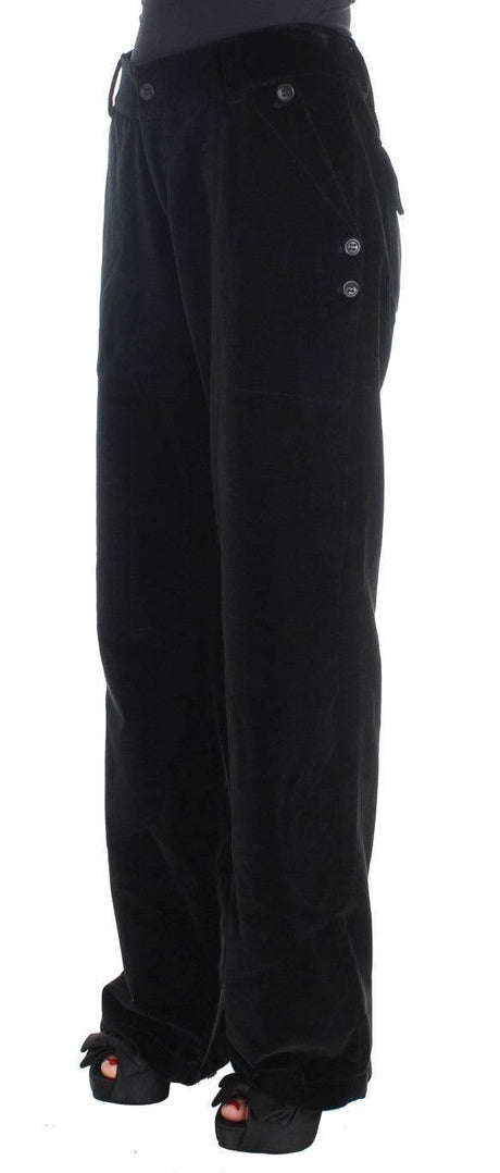 Ermanno Scervino Black Velvet Cotton Straight Legs Pants - Hilstor