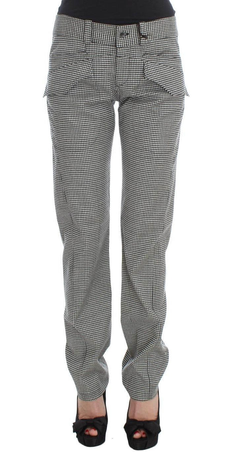 Ermanno Scervino Black White Checkered Cotton Casual Pants - Hilstor