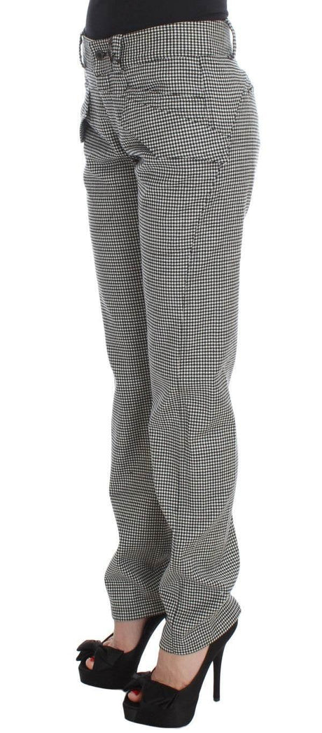 Ermanno Scervino Black White Checkered Cotton Casual Pants - Hilstor