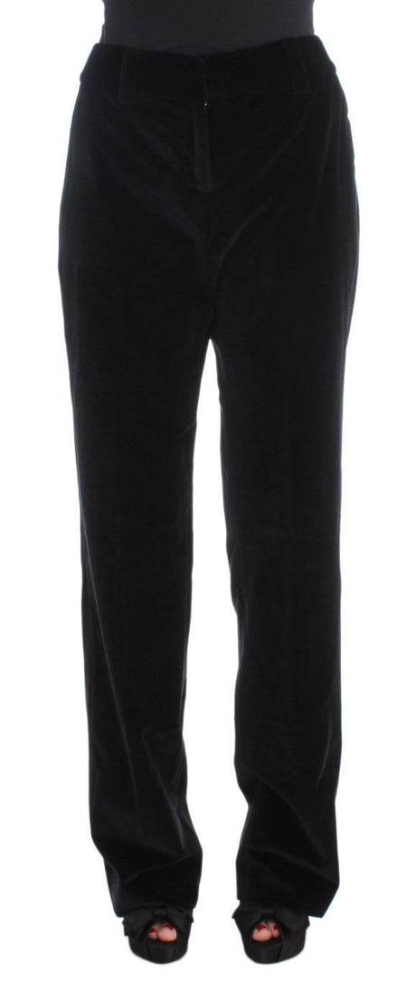 Ermanno Scervino Black Velvet Cotton Straight Legs Pants - Hilstor