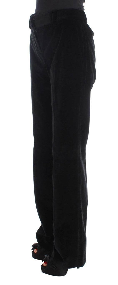 Ermanno Scervino Black Velvet Cotton Straight Legs Pants - Hilstor