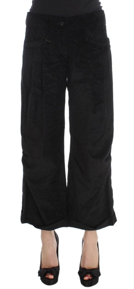 Ermanno Scervino Black Velvet Cotton Capri Bootcut Pants - Hilstor