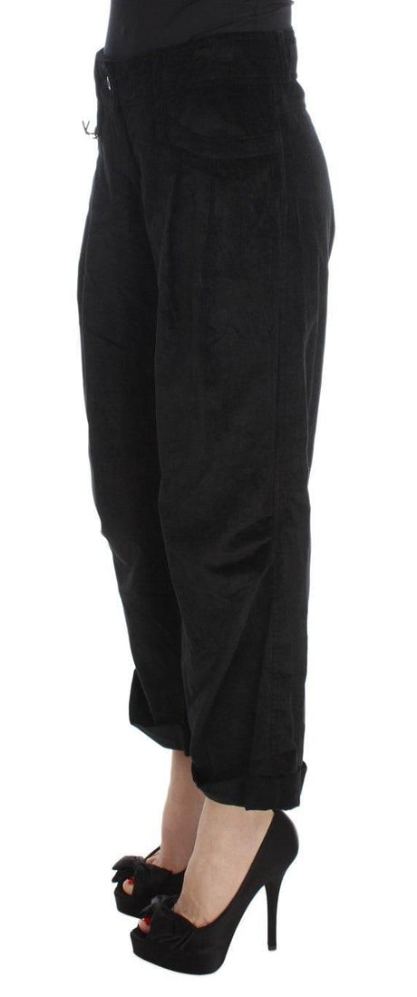 Ermanno Scervino Black Velvet Cotton Capri Bootcut Pants - Hilstor