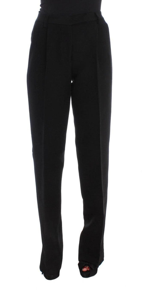 Ermanno Scervino Black Striped Cotton Blend Wide Legs Pants - Hilstor