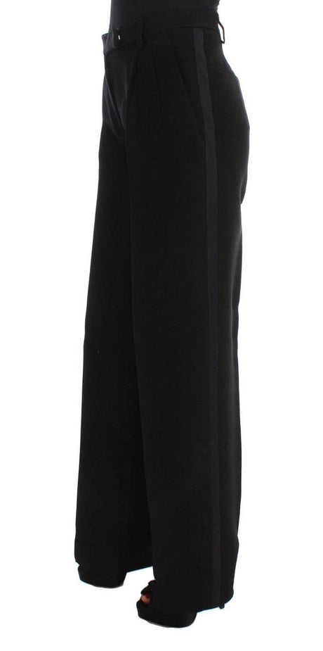 Ermanno Scervino Black Striped Cotton Blend Wide Legs Pants - Hilstor