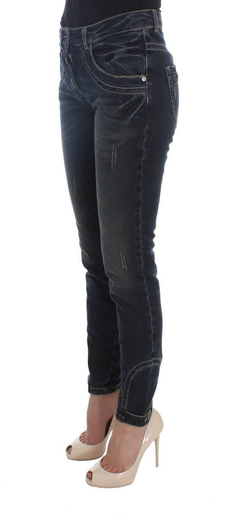 Ermanno Scervino Blue Cotton Blend Slim Fit Jeans - Hilstor