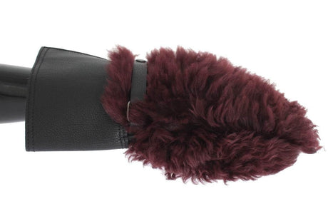 Dolce & Gabbana Black Leather Bordeaux Shearling Gloves - Hilstor