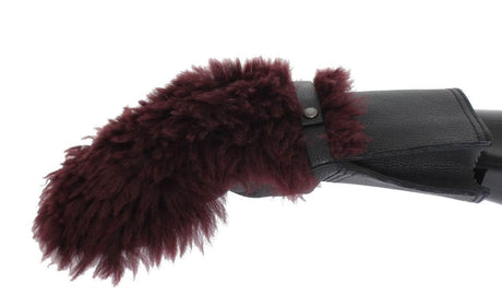 Dolce & Gabbana Black Leather Bordeaux Shearling Gloves - Hilstor