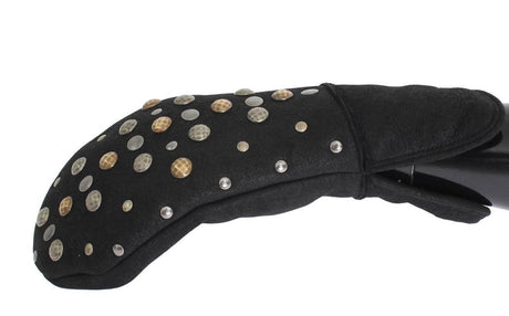 Dolce & Gabbana Gray Wool Shearling Studded Gloves - Hilstor