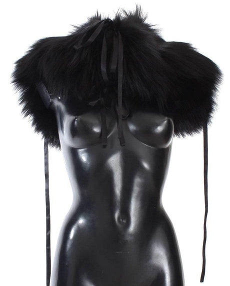 Dolce & Gabbana Black Fox Fur Shoulder Wrap Cover Collar Scarf - Hilstor