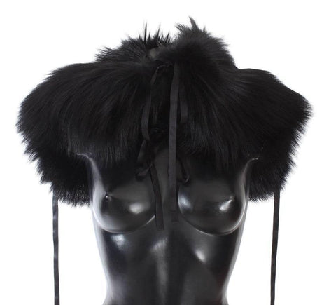Dolce & Gabbana Black Fox Fur Shoulder Wrap Cover Collar Scarf - Hilstor