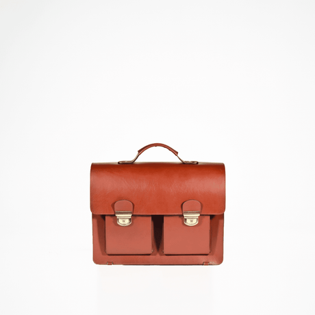 Briefcase No. 35 – Cognac, Handmade Full-Grain Leather, Made in Europe | Laptop Pocket & Adjustable Strap - Hilstor