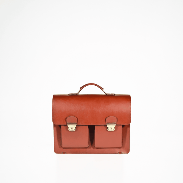 Briefcase No. 35 – Cognac, Handmade Full-Grain Leather, Made in Europe | Laptop Pocket & Adjustable Strap - Hilstor