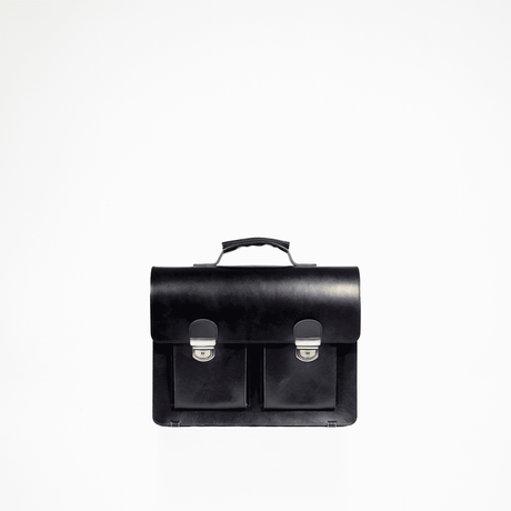 Briefcase No. 35 – Black, Handmade Full-Grain Leather, Made in Europe | Laptop Pocket & Adjustable Strap - Hilstor