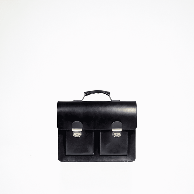 Briefcase No. 35 – Black, Handmade Full-Grain Leather, Made in Europe | Laptop Pocket & Adjustable Strap - Hilstor