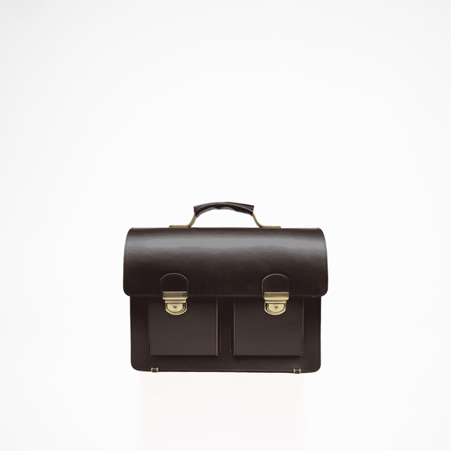 Briefcase No. 35 – Dark Brown, Thick Vegetable-Tanned Leather with Laptop Pocket, Handmade in Europe by Papillon - Hilstor