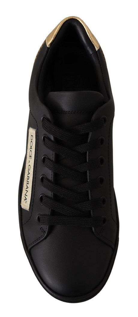 Dolce & Gabbana Black Gold Leather Low Top Sneakers Womens Shoes - Hilstor