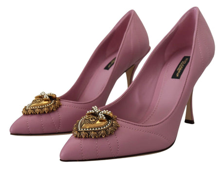 Dolce & Gabbana Pink Leather Heart DEVOTION Heels Pumps Shoes - Hilstor