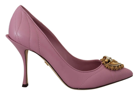 Dolce & Gabbana Pink Leather Heart DEVOTION Heels Pumps Shoes - Hilstor