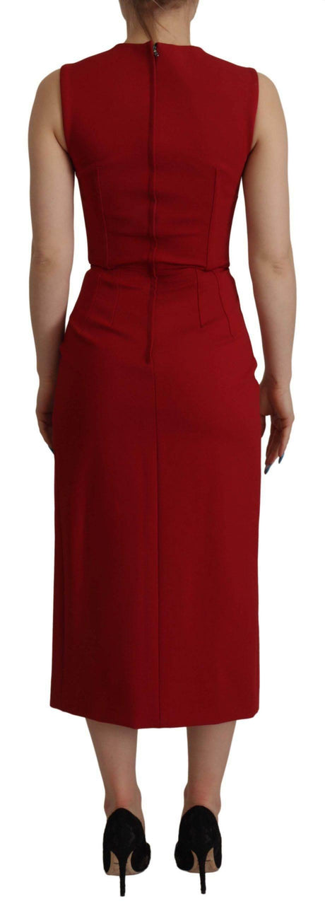 Dolce & Gabbana Red Sweetheart Neck Bodycon Midi Dress - Hilstor