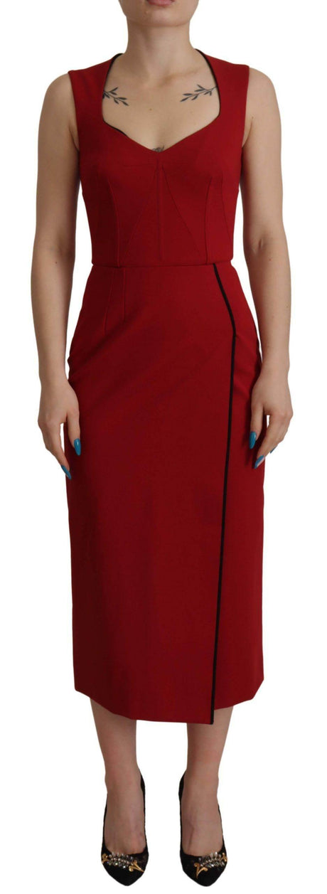 Dolce & Gabbana Red Sweetheart Neck Bodycon Midi Dress - Hilstor