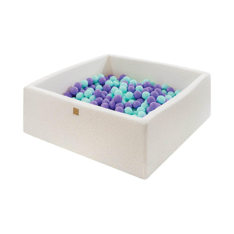 MeowBaby® Boucle White Square Ball Pit 110x110x40cm – 400 Heather Mint Balls, Made in Europe, Washable Cover & Anti-Allergic Foam - Hilstor