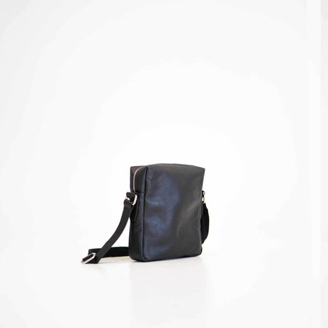 Small Shoulder Bag No. 37 – Black Genuine Leather with Adjustable Strap, Handmade in Europe by Papillon - Hilstor