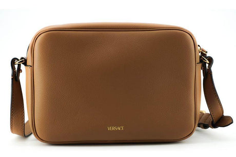Versace Elegant Brown Leather Camera Case Shoulder Bag - Hilstor