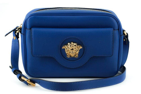 Versace Elegant Blue Calf Leather Camera Case Bag - Hilstor