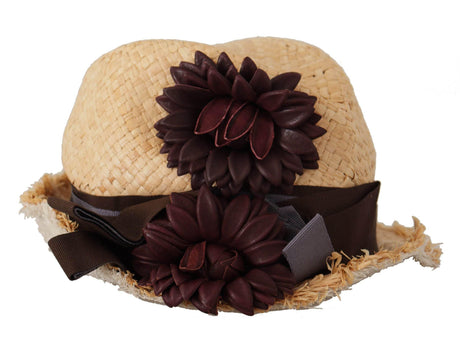 Dolce & Gabbana Yellow Ribbon Floral Embellished Straw Hat - Hilstor