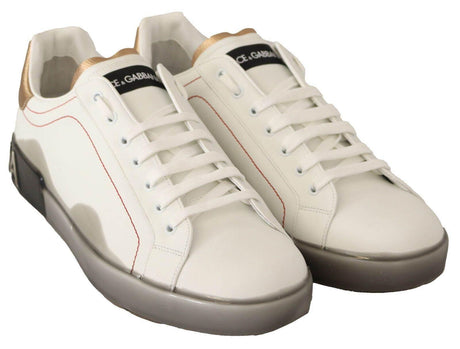 Dolce & Gabbana White Gold Leather Low Top Sneakers Casual Shoes - Hilstor
