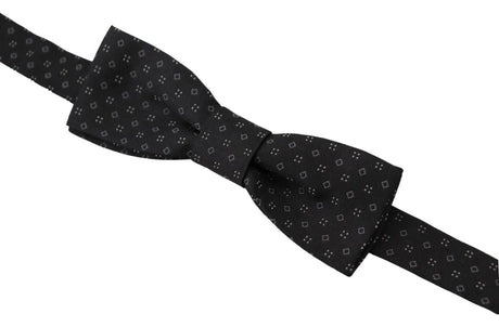Dolce & Gabbana Black Pattern Silk Adjustable Neck Papillon Bow Tie - Hilstor