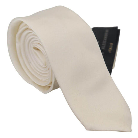 Daniele Alessandrini Off White Silk Men Necktie Adjustable Accessory Tie - Hilstor