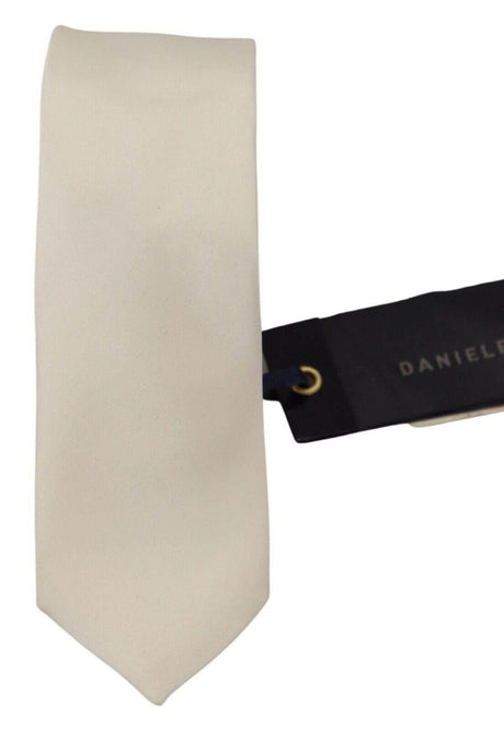 Daniele Alessandrini Off White Silk Men Necktie Adjustable Accessory Tie - Hilstor