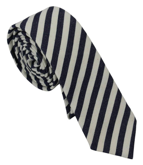 Denny Rose White Blue Striped Classic Adjustable Men Silk Tie - Hilstor