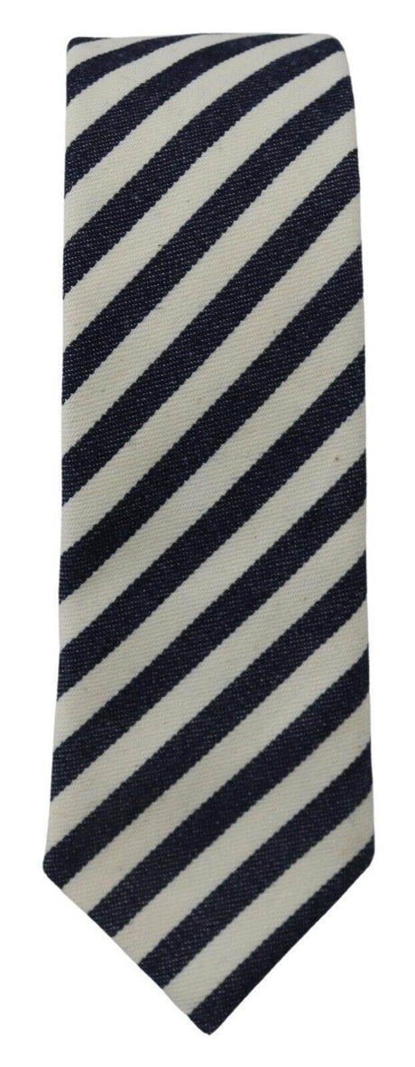 Denny Rose White Blue Striped Classic Adjustable Men Silk Tie - Hilstor
