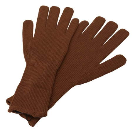 Dolce & Gabbana Brown Cashmere Knitted Hands Mitten Mens Gloves - Hilstor