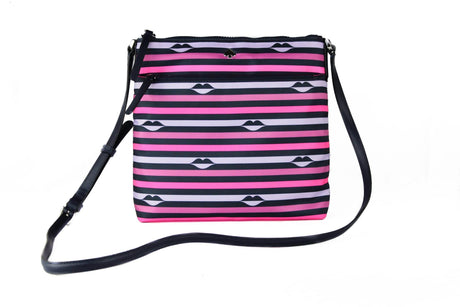 Kate Spade Jae Nylon Leather Flat Pink Striped Multi Crossbody HandBag Purse - Hilstor