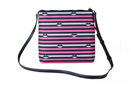 Kate Spade Jae Nylon Leather Flat Pink Striped Multi Crossbody HandBag Purse - Hilstor