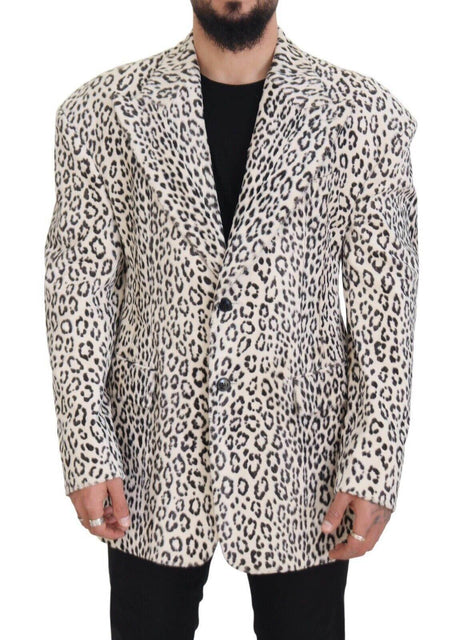 Dolce & Gabbana White Leopard Single Breasted Coat Blazer - Hilstor
