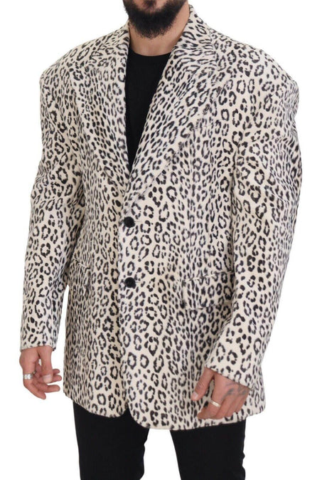 Dolce & Gabbana White Leopard Single Breasted Coat Blazer - Hilstor