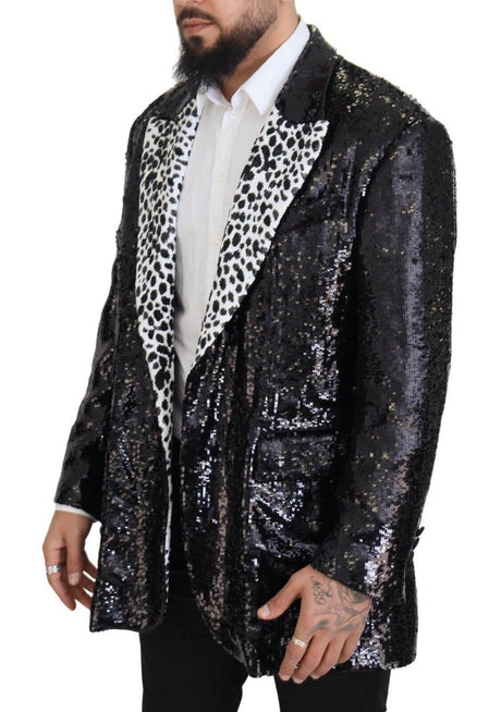 Dolce & Gabbana Black Sequined Cow Pattern Nylon Blazer - Hilstor