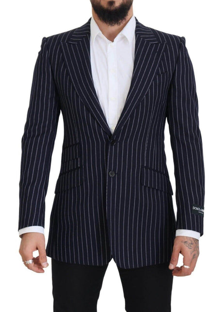Dolce & Gabbana Dark Blue Stripe Wool Single Breasted Blazer - Hilstor